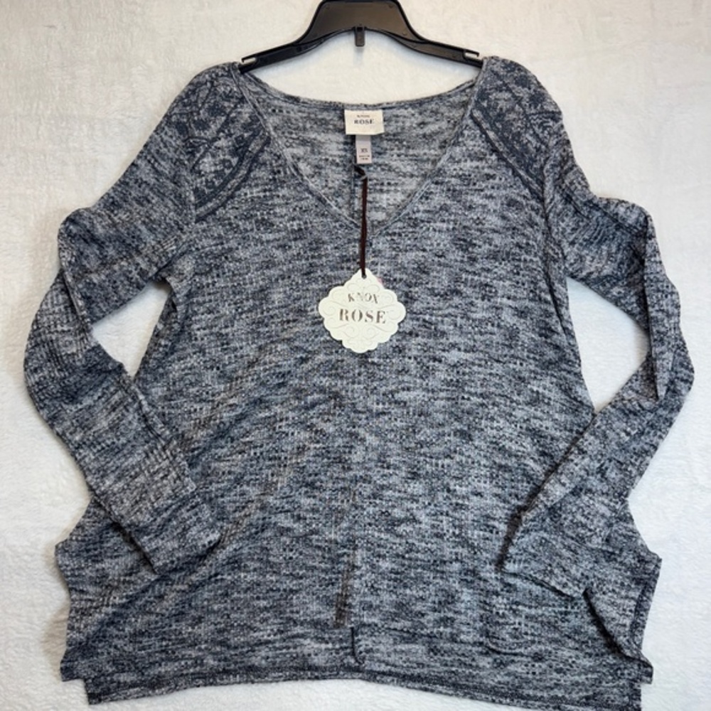 Knox Rose Shirt Womens Size XS Gray Long Sleeve Heathered V-Neck Tunic